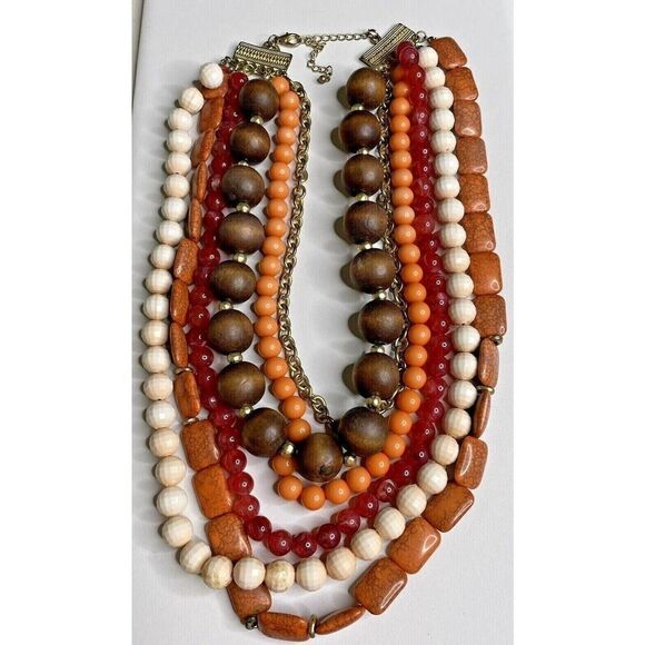 𝅺calypso St. Barth For Target Multi-Strand Beaded Necklace Browns Coral Gold - Picture 8 of 10